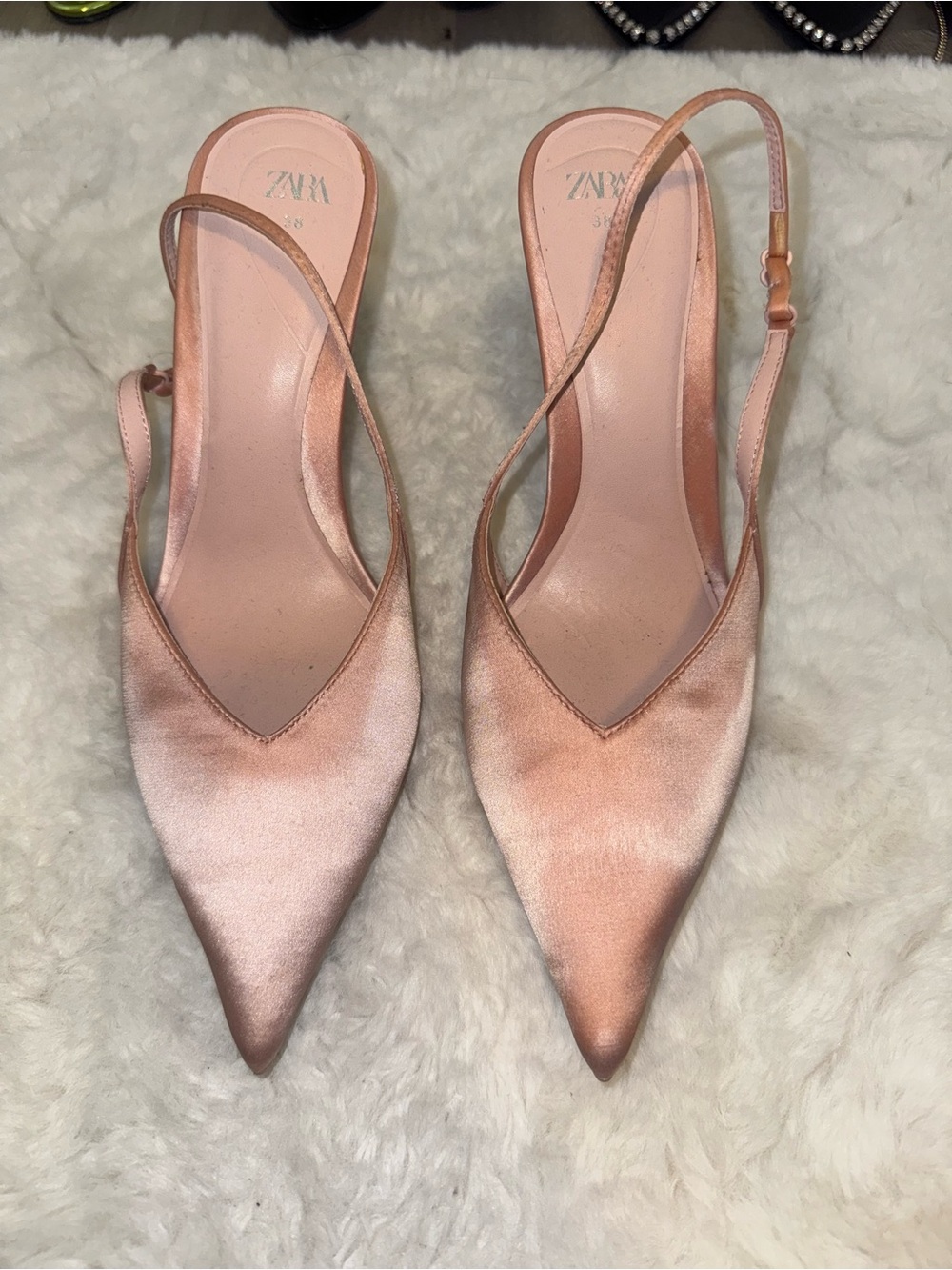 Zara Rose Satin Pointed Slingback Heels